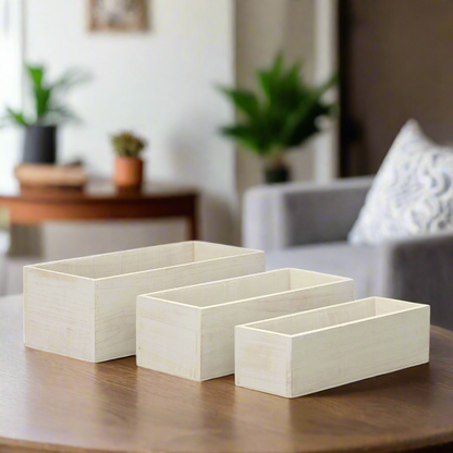 Linda Wooden Rectangular Planter Set (Set of 3)
