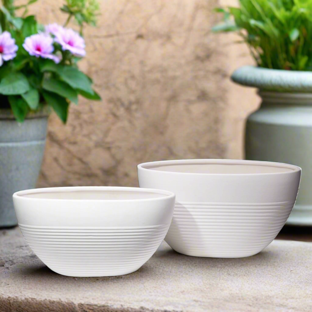 Mavero Embossed Stripe Oval Planter Set (Set of 2)