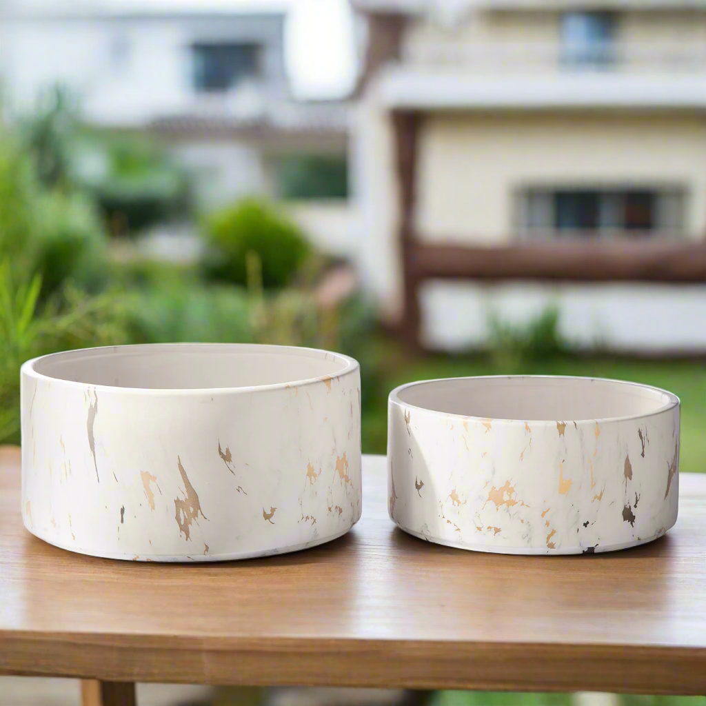 Veda Ceramic Low Round Planter Set (Set of 2)