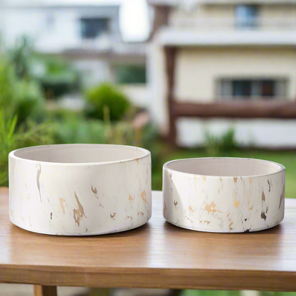Veda Ceramic Low Round Planter Set (Set of 2)