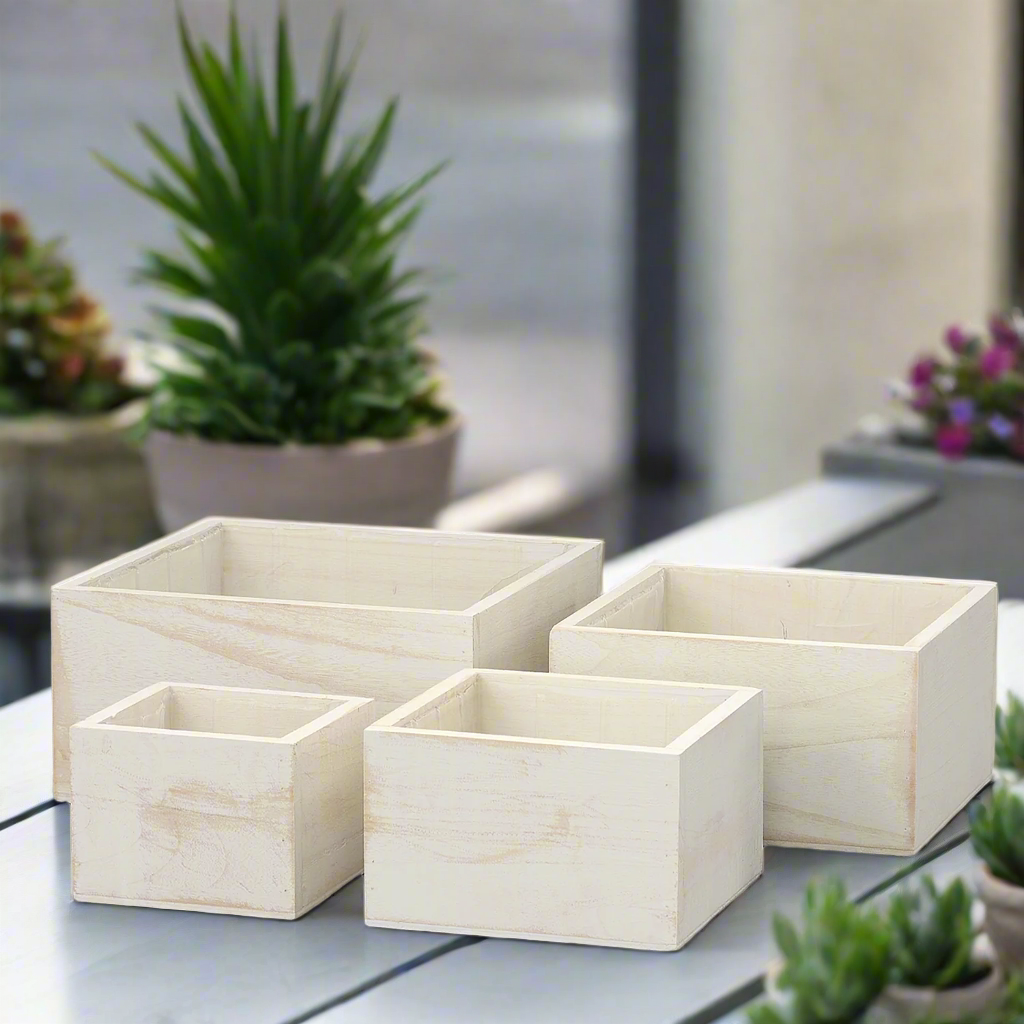 Liv Wooden Square Planter Set (Set of 4)