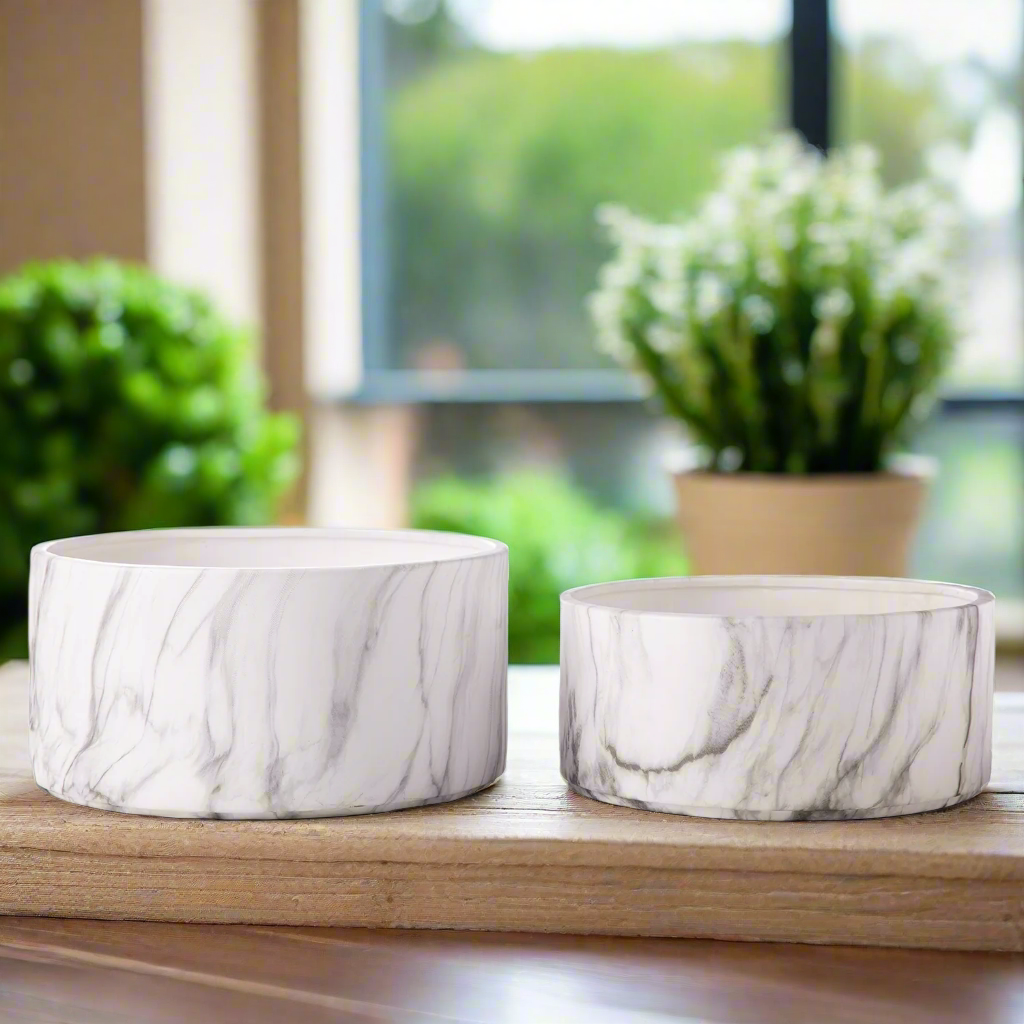 Veda Ceramic Low Round Planter Set (Set of 2)
