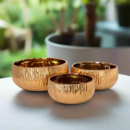 Lerros Wavy Emboss Ceramic Planter Set (Set of 3)
