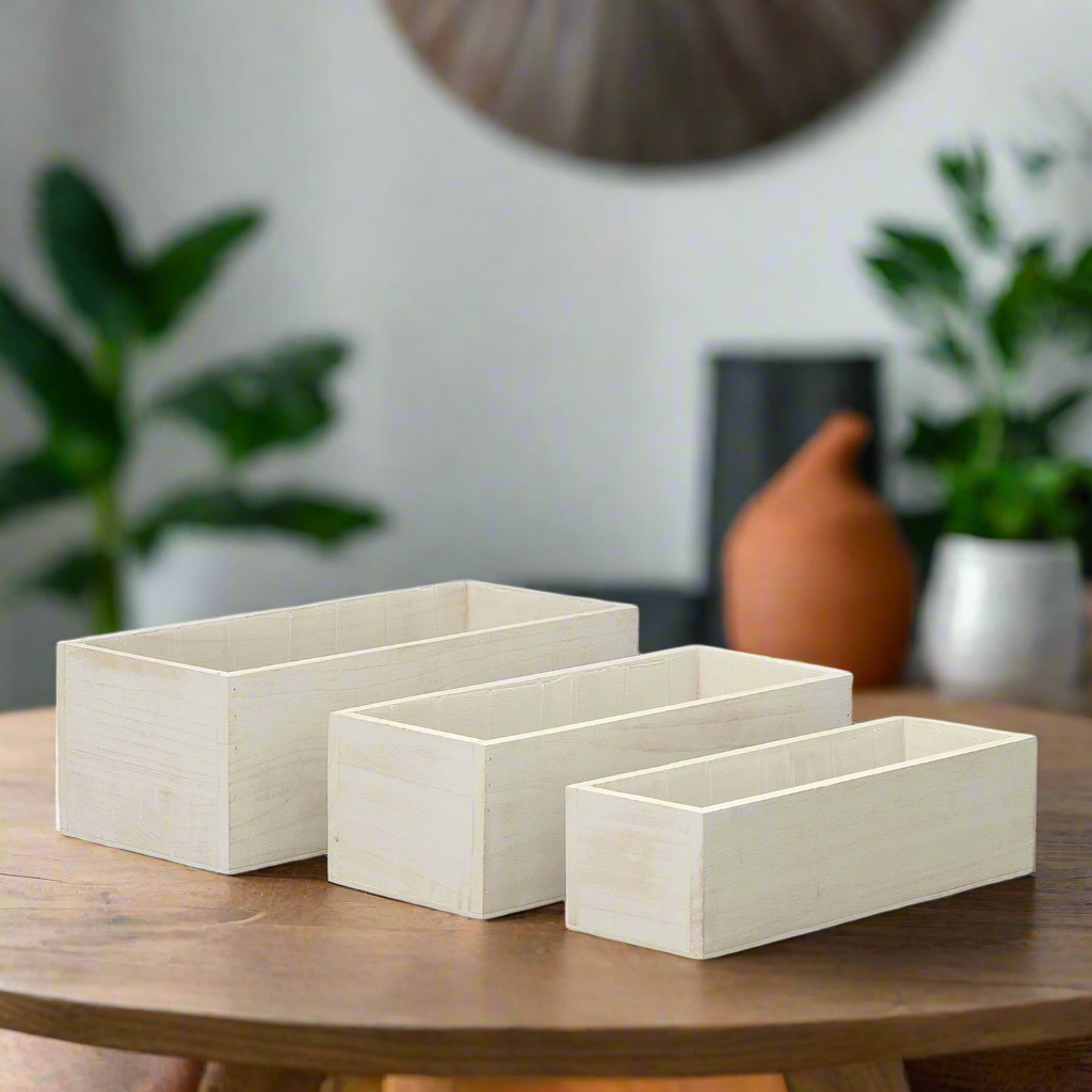 Linda Wooden Rectangular Planter Set (Set of 3)