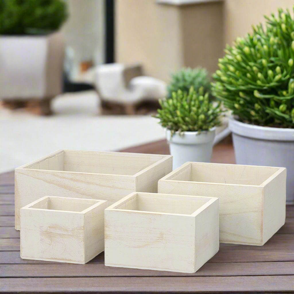 Liv Wooden Square Planter Set (Set of 4)