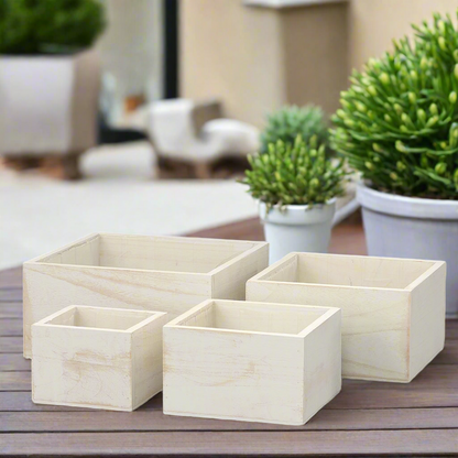 Liv Wooden Square Planter Set (Set of 4)