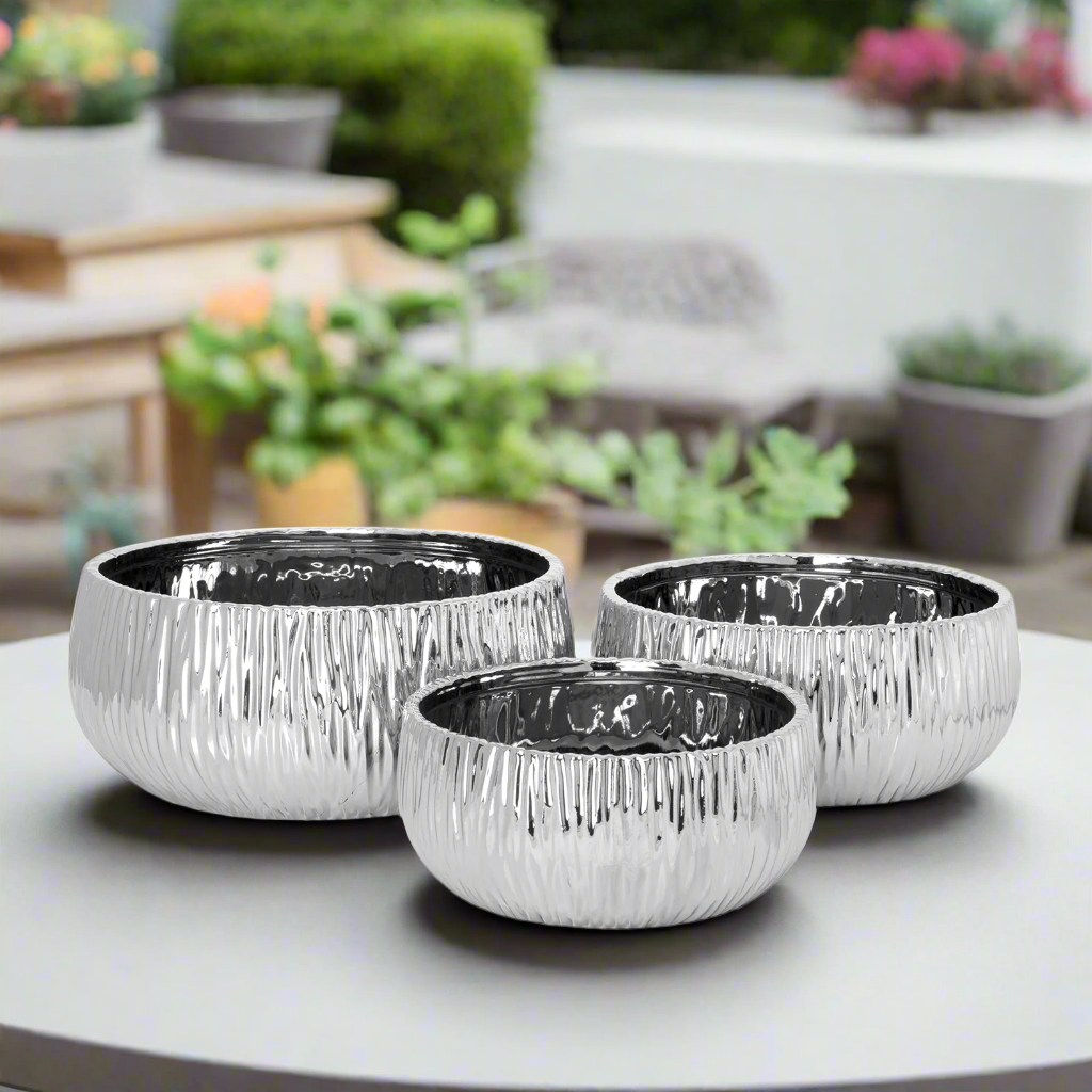 Lerros Wavy Emboss Ceramic Planter Set (Set of 3)