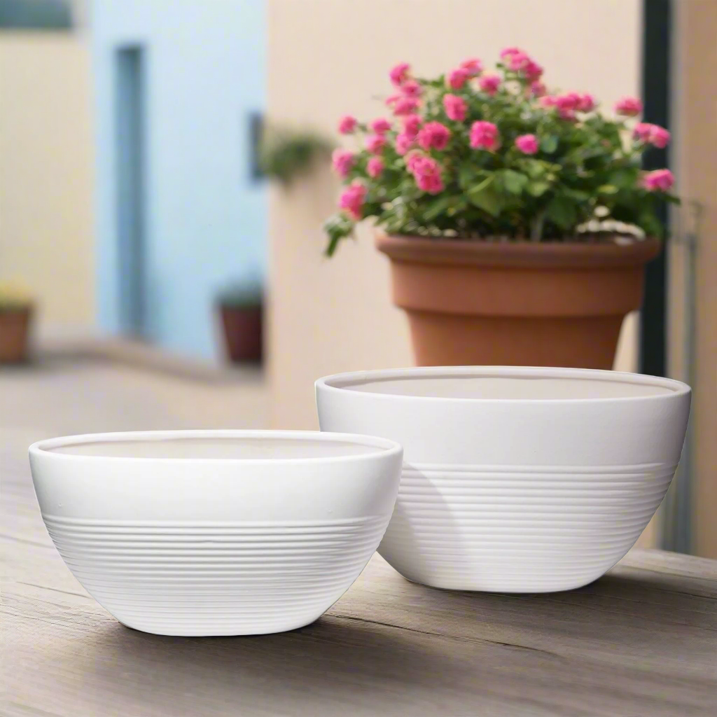 Mavero Embossed Stripe Oval Planter Set (Set of 2)