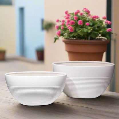 Mavero Embossed Stripe Oval Planter Set (Set of 2)