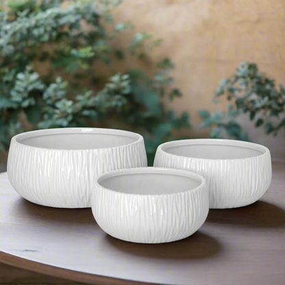 Lerros Wavy Emboss Ceramic Planter Set (Set of 3)
