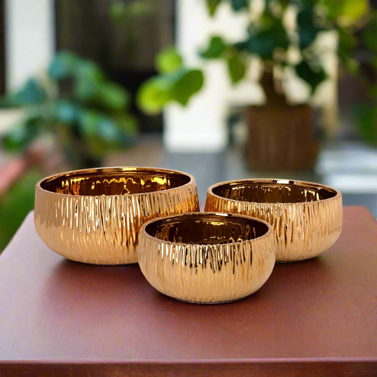 Lerros Wavy Emboss Ceramic Planter Set (Set of 3)