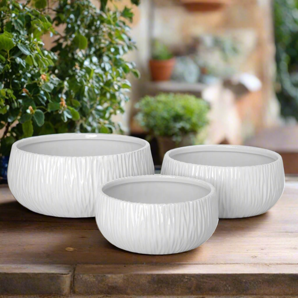 Lerros Wavy Emboss Ceramic Planter Set (Set of 3)