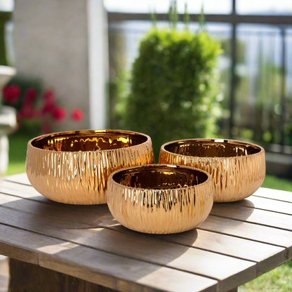 Lerros Wavy Emboss Ceramic Planter Set (Set of 3)