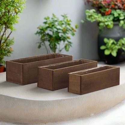 Soren Wooden Rectangular Planter Set (Set of 3)