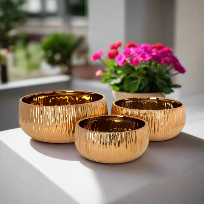 Lerros Wavy Emboss Ceramic Planter Set (Set of 3)